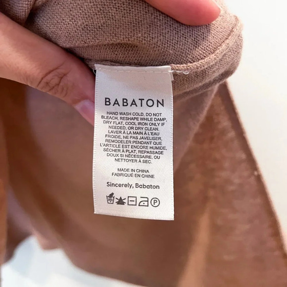 Babaton Wool Linen Blend Light Brown V Neck Lightweight Long Sleeve Sweater S - Picture 8 of 10